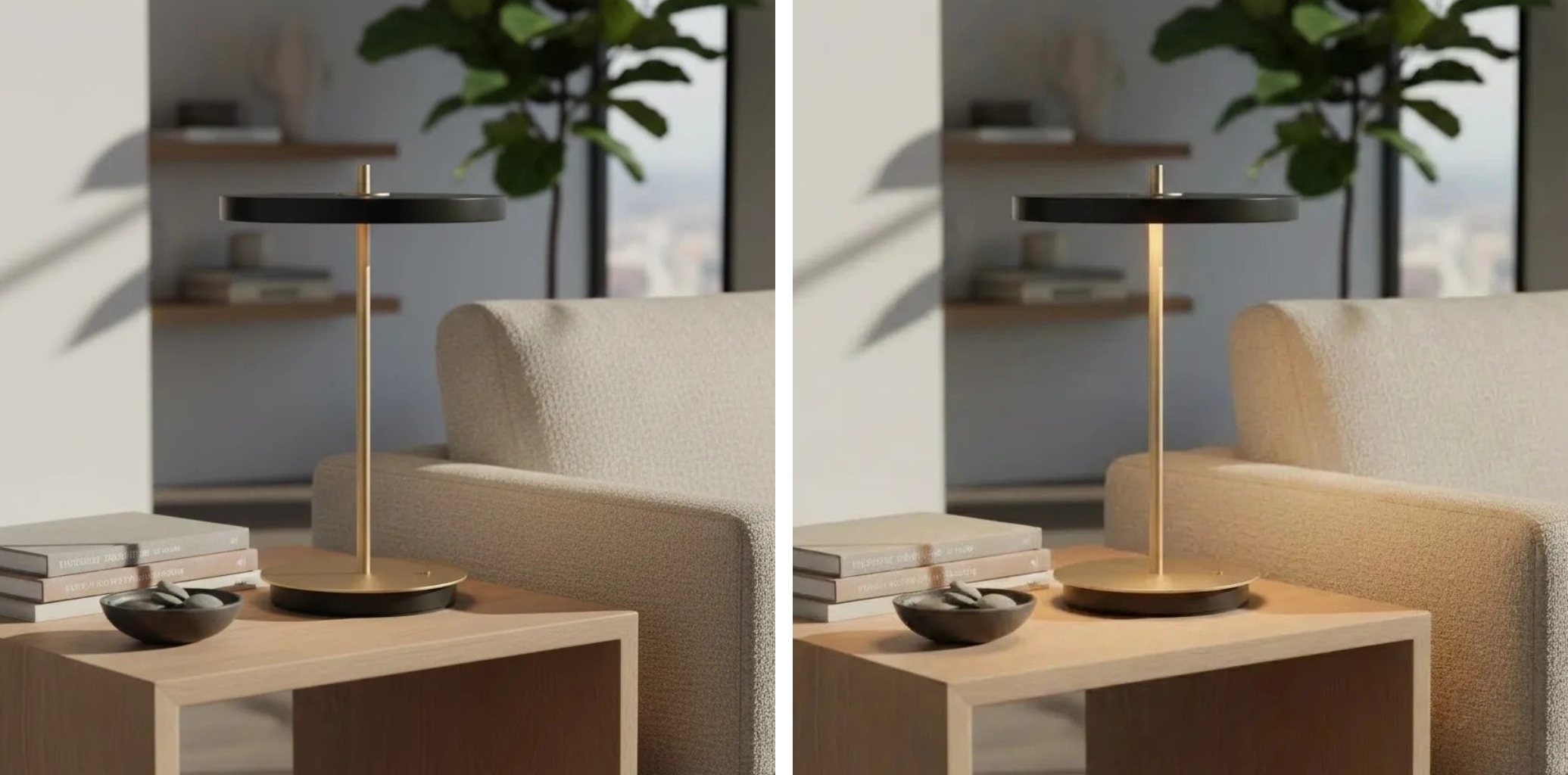 Astris Table Lamp off and on lighting effect