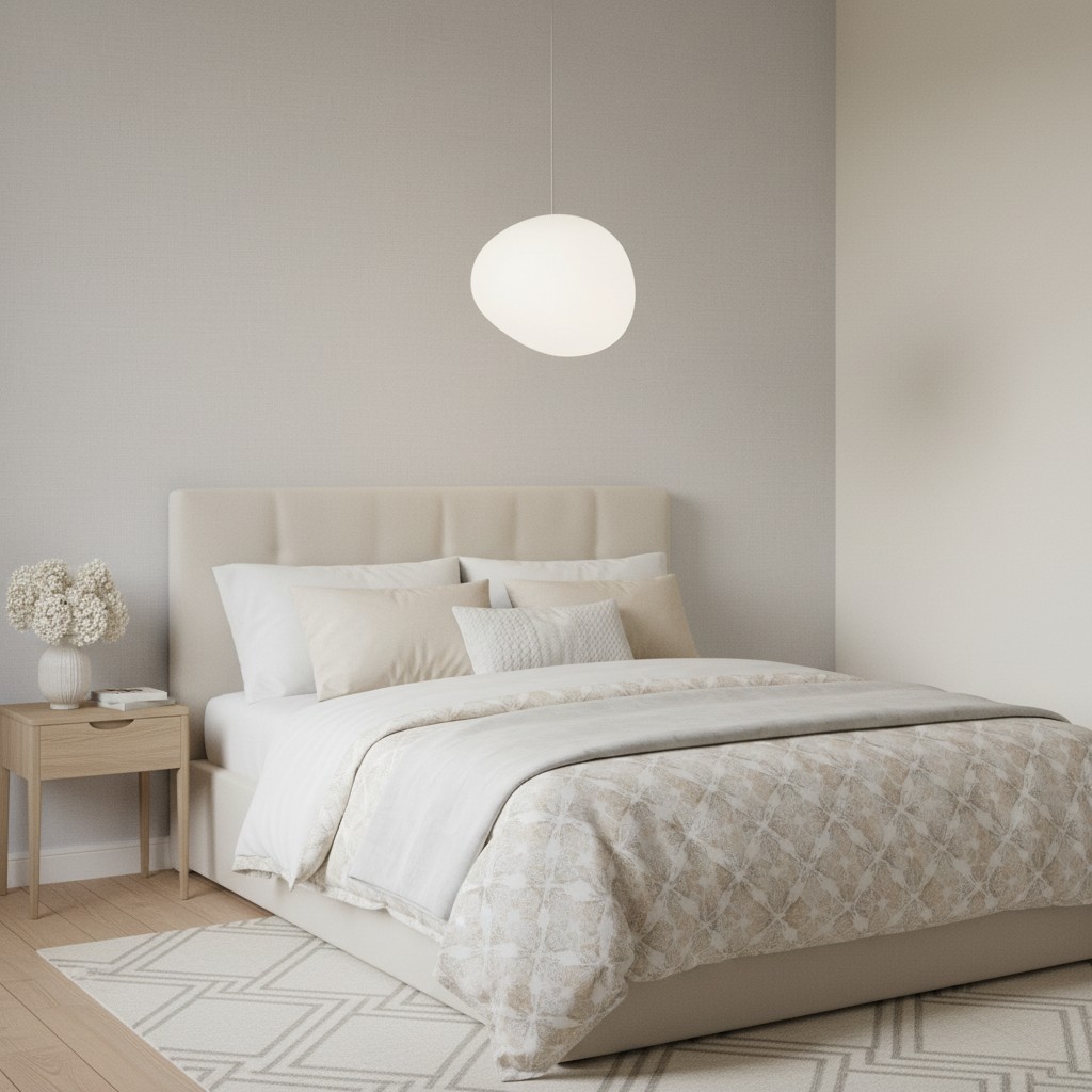 Bedroom with milk glass pendant light