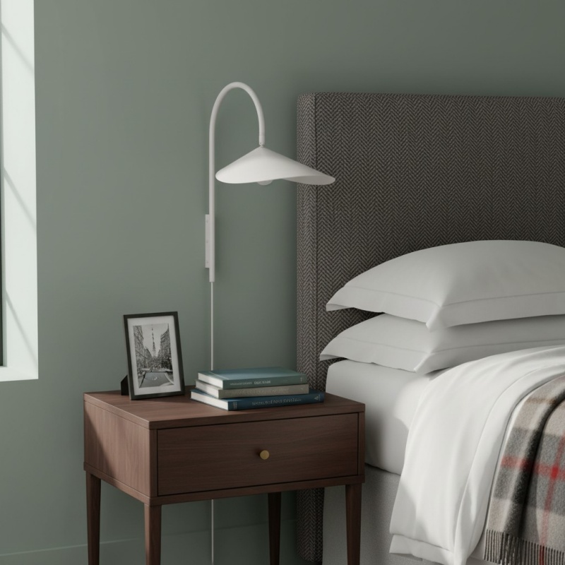 Aurem Plug In Wall Lamp beside bedside table