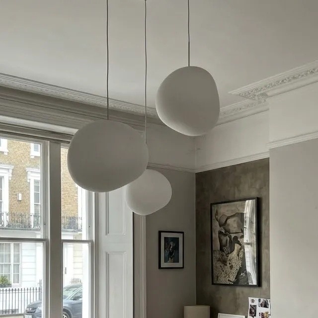Customer interior photo with milk glass pendants