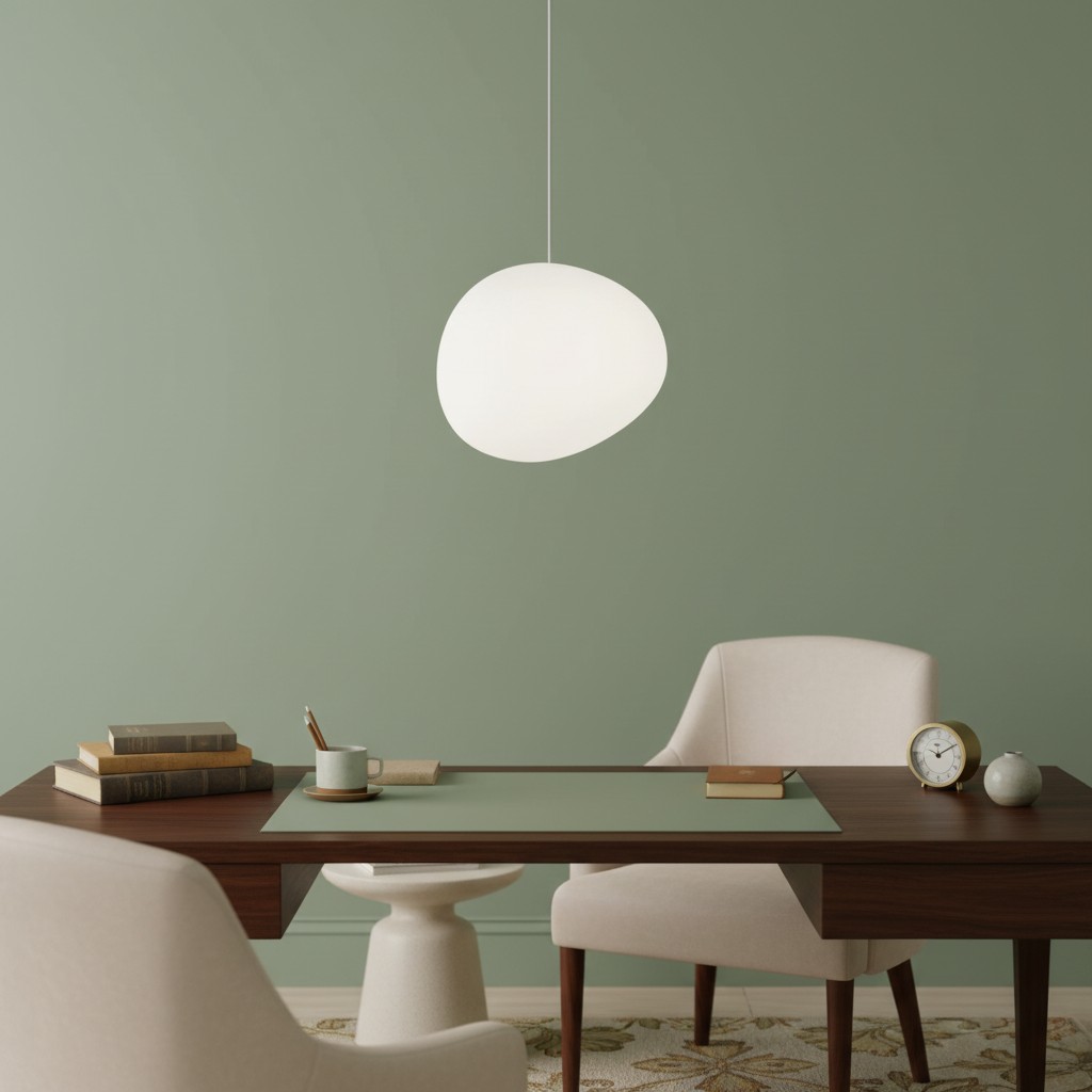 Desk area with milk glass pendant light
