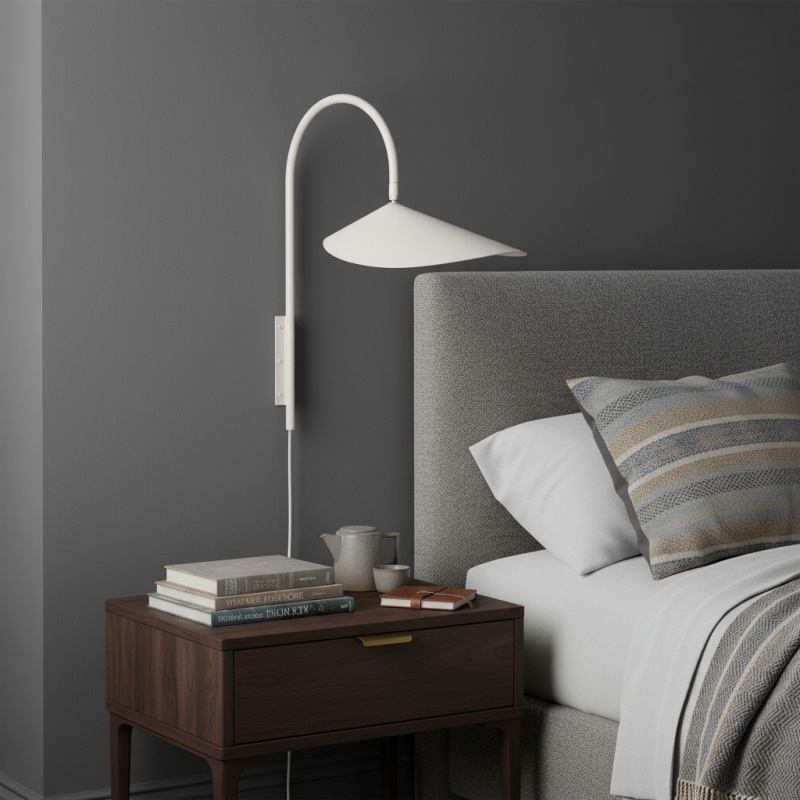 Aurem Plug In Wall Lamp in grey bedroom