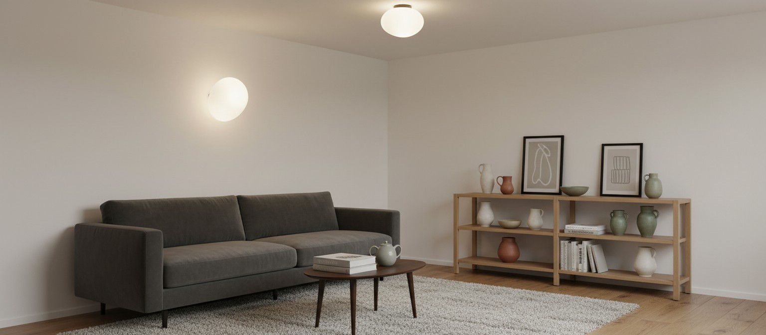 Egg-shaped ceiling and wall light in a modern living room