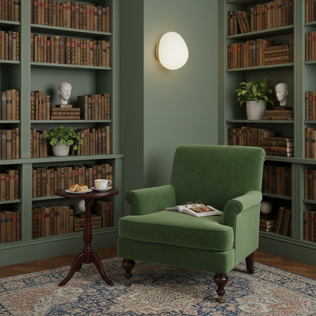Egg-shaped wall light in a reading room