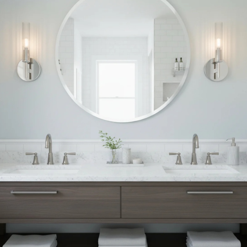 Bravira wall lights in a bright vanity scene