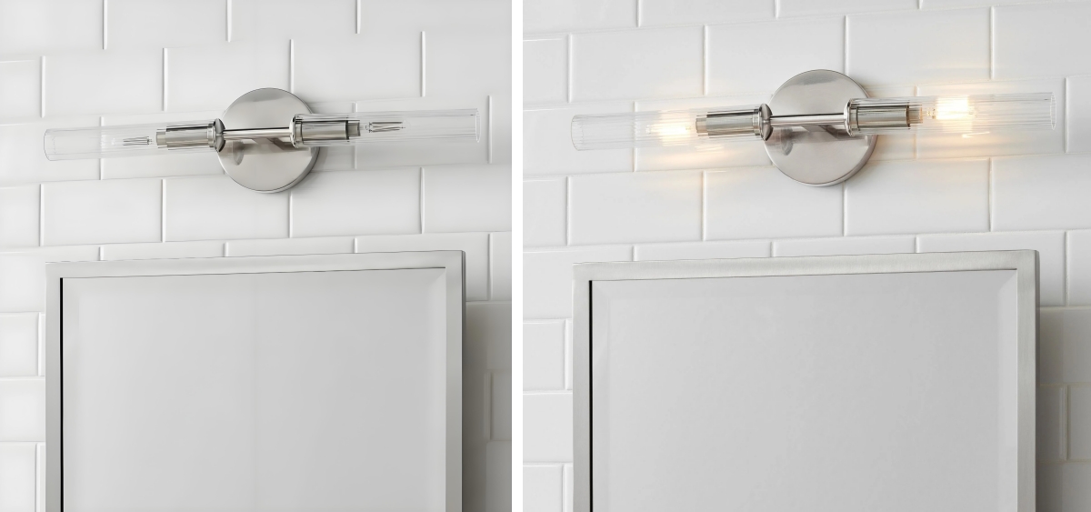 Bravira wall light shown off and illuminated