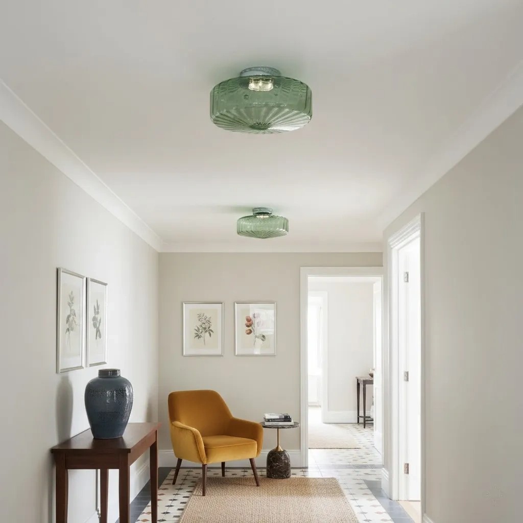 Ripplara green ceiling lights in a hallway