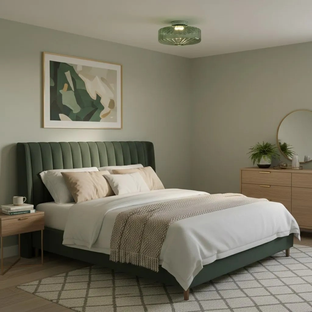Ripplara green ceiling light in a bedroom
