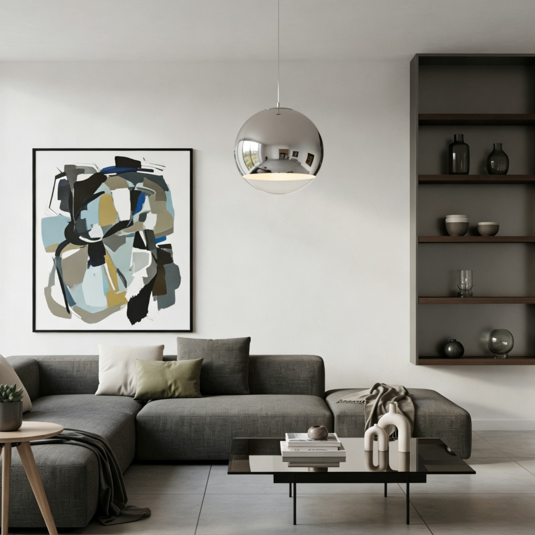 Mirror ball pendant light in living room