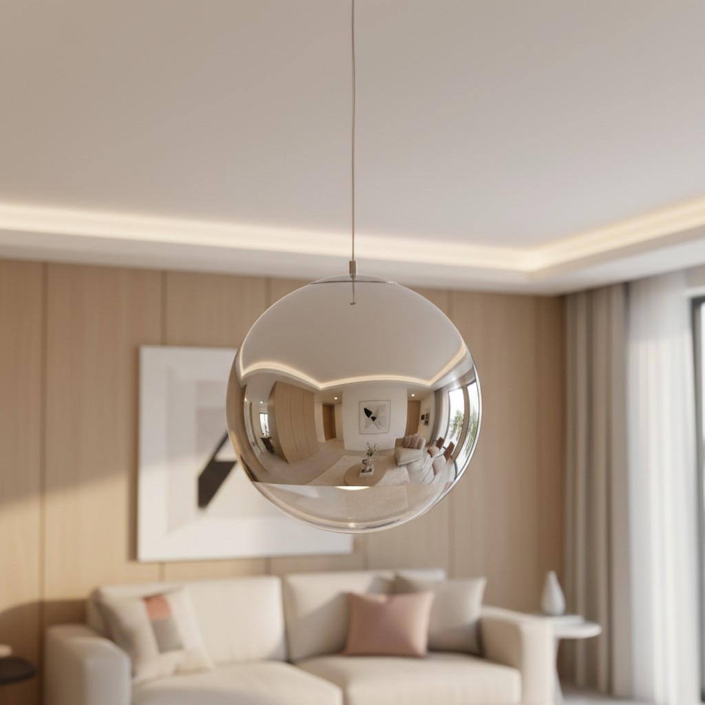 Mirror ball pendant light in a bright room