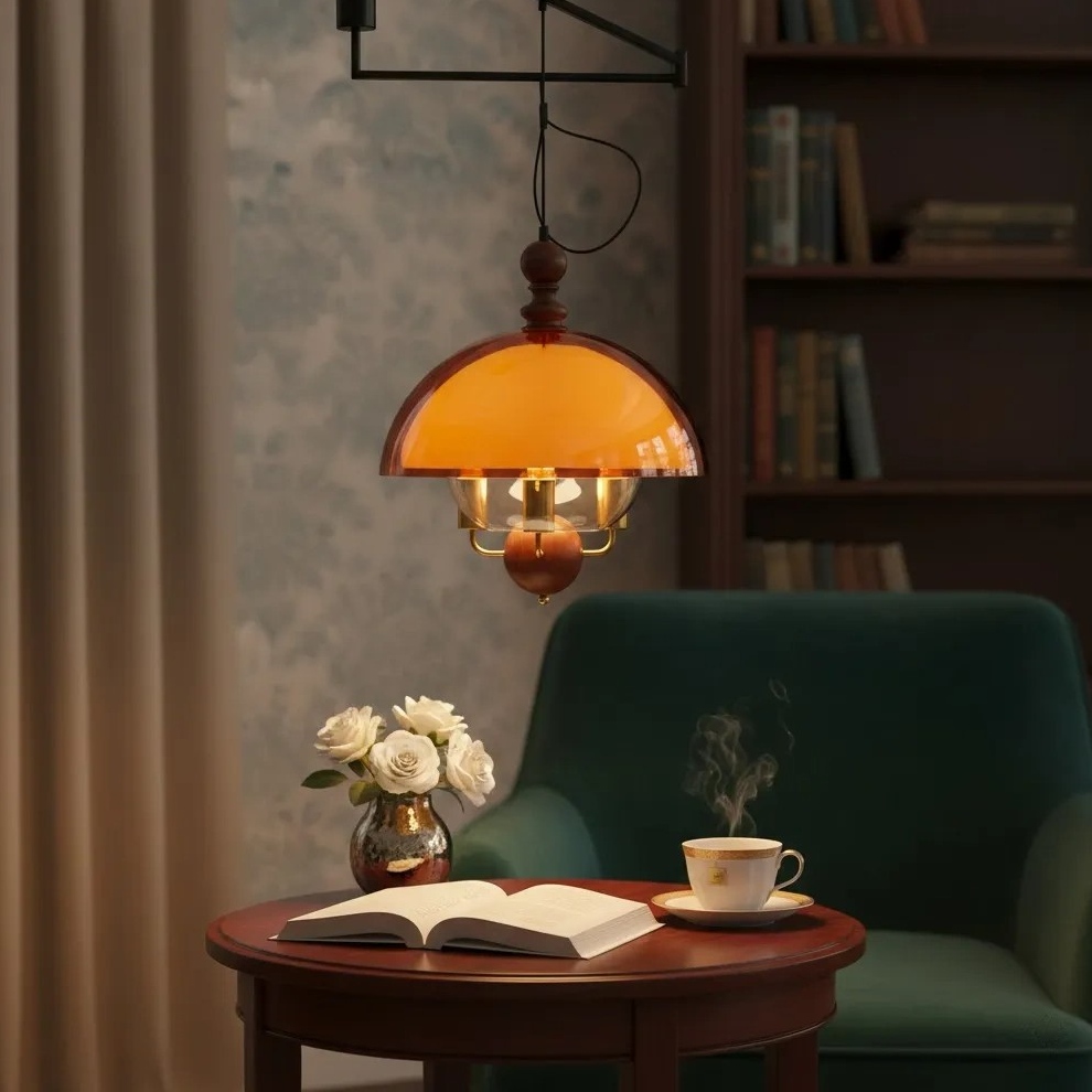 Sunset pendant light by a reading chair