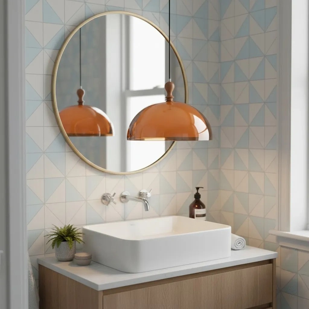 Pair of Sunset pendant lights by a mirror