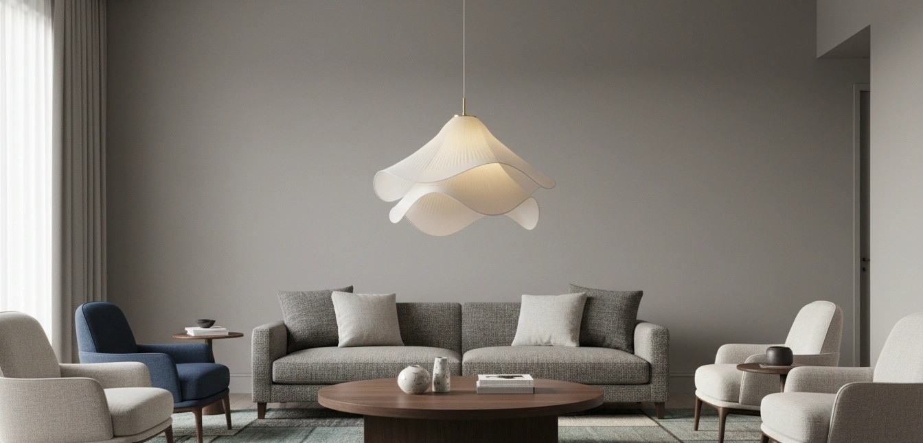 Pleated Floral Fabric Pendant Light in a living room