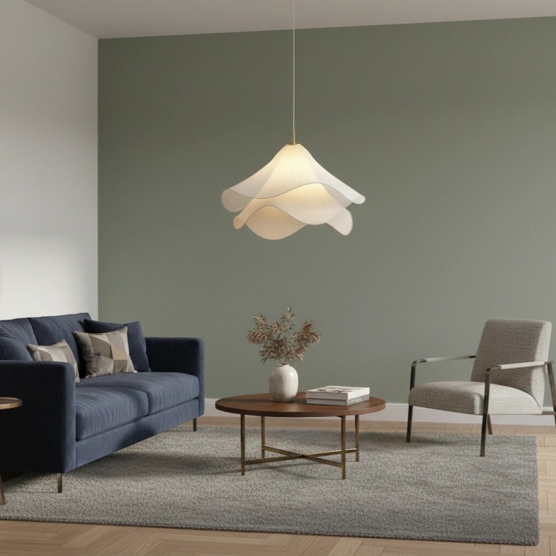 Pleated Floral Fabric Pendant Light in a lounge setting