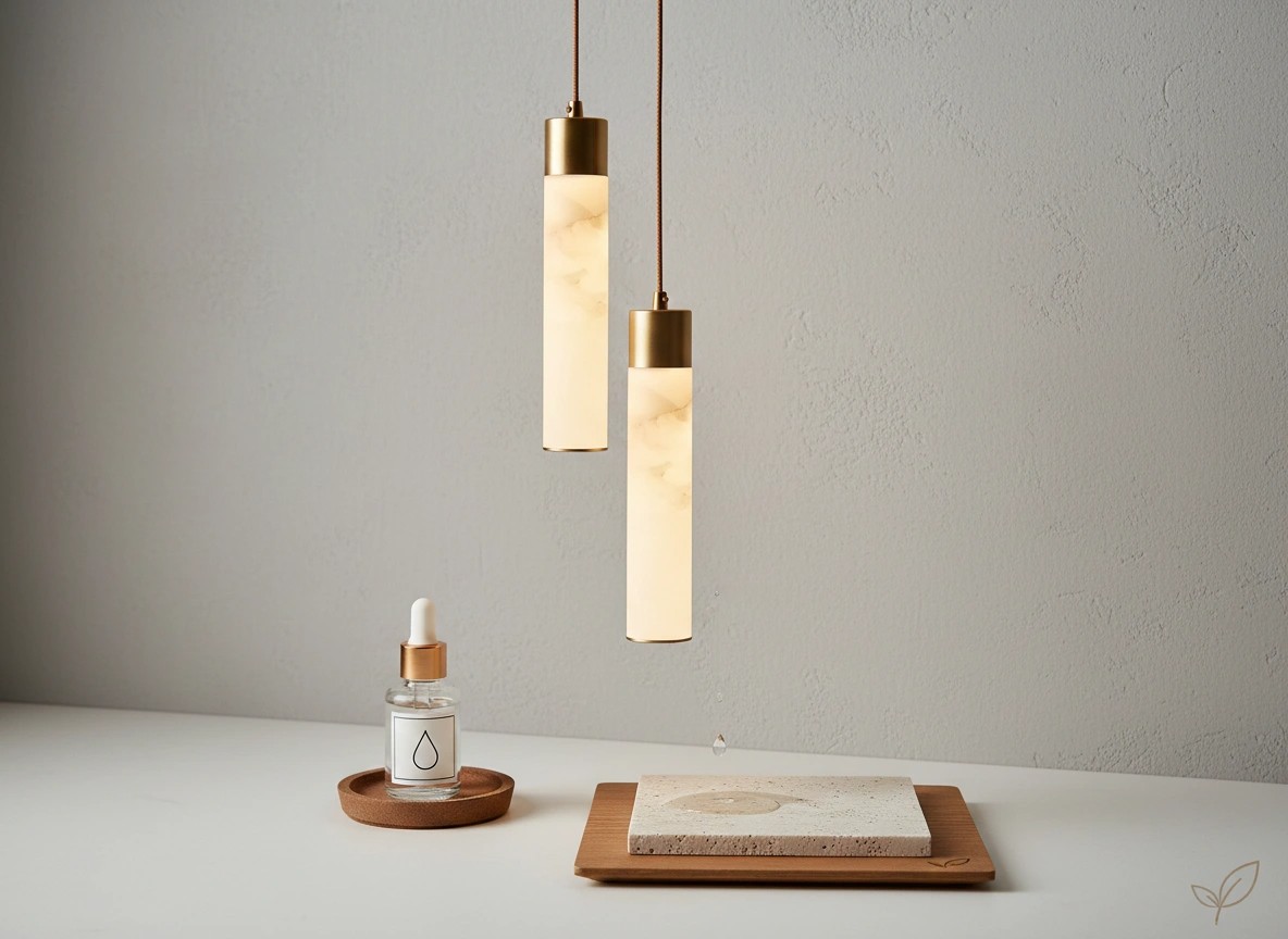 Gentle handling care instruction for alabaster pendant lamp