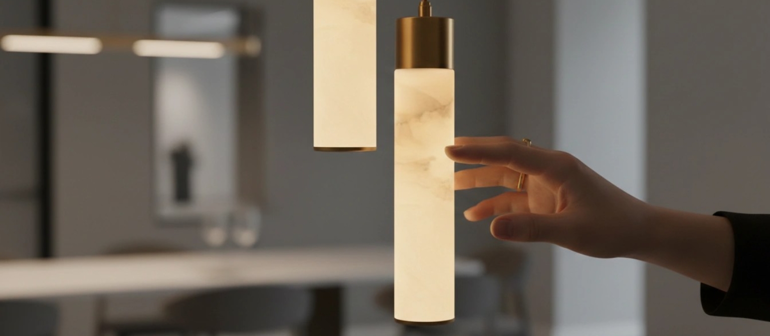 Alabaster pendant lamp diffusing gentle light