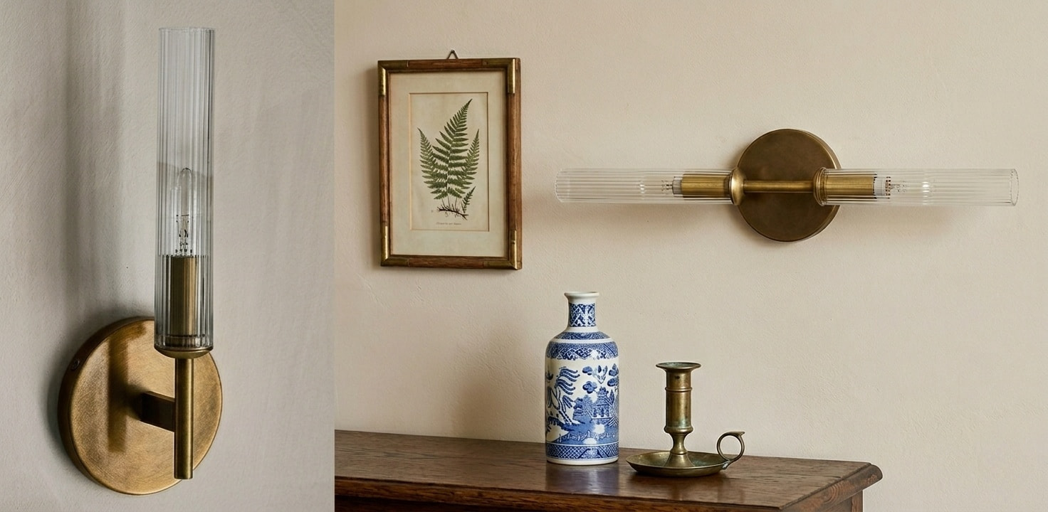 Bravira ribbed glass tube wall light in a classic interior