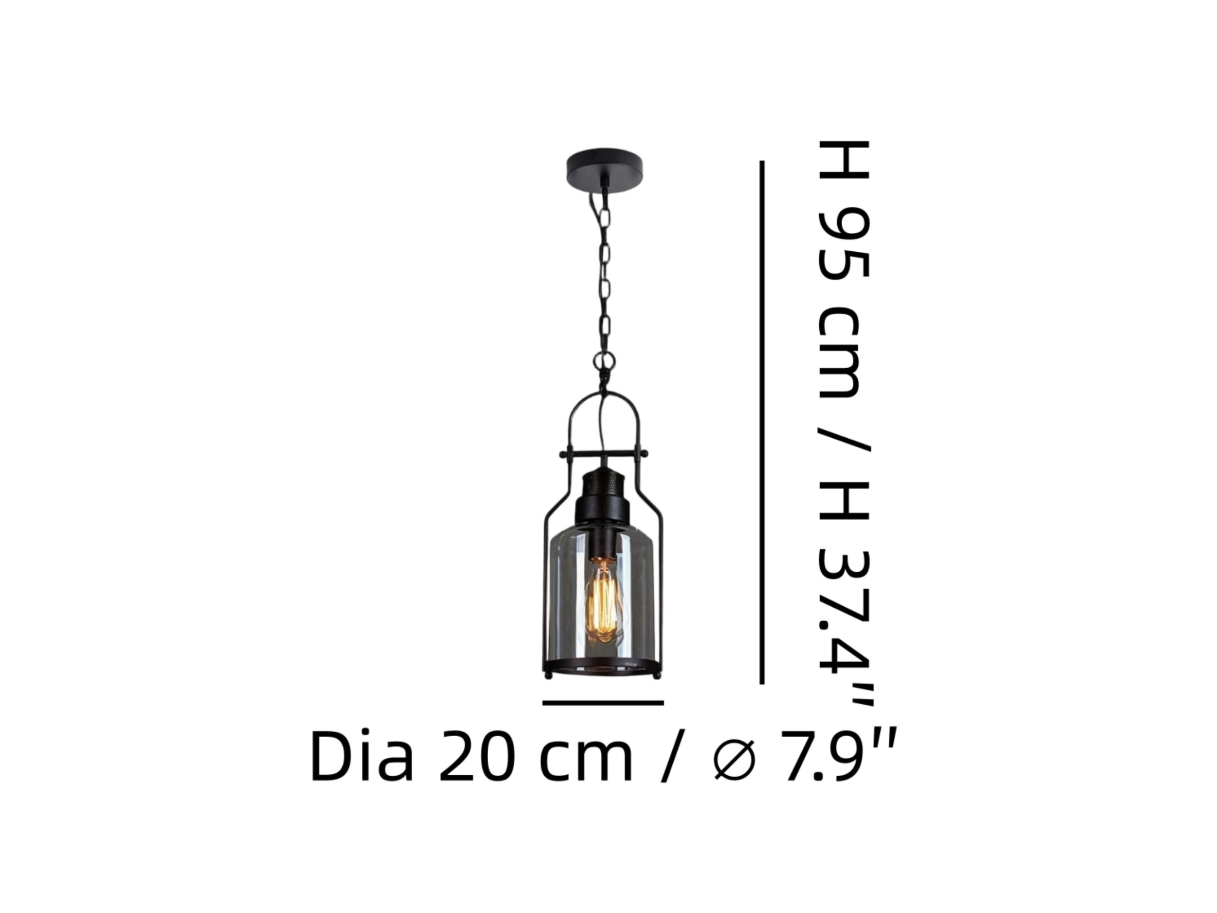 Lirra Vintage Iron Glass Pendant Lamp technical details