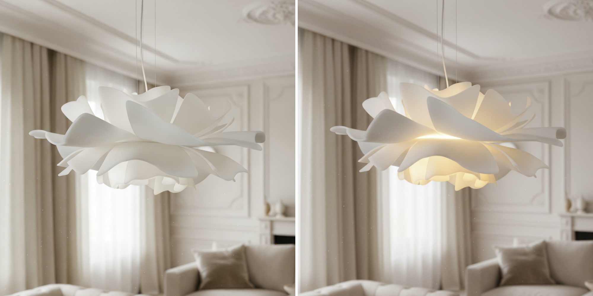 Switch light comparison showing the pendant off and on