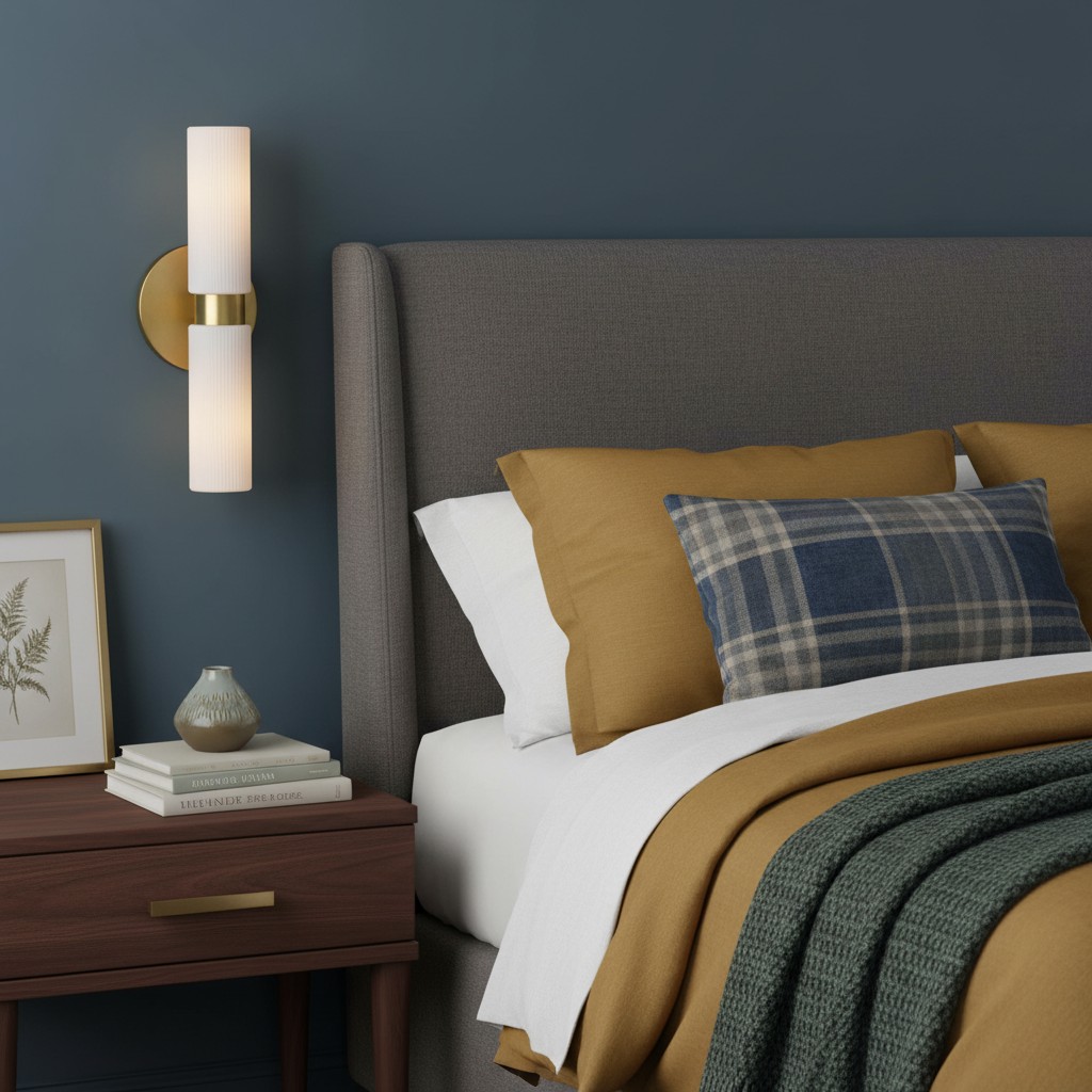 Rivora wall light beside a bed