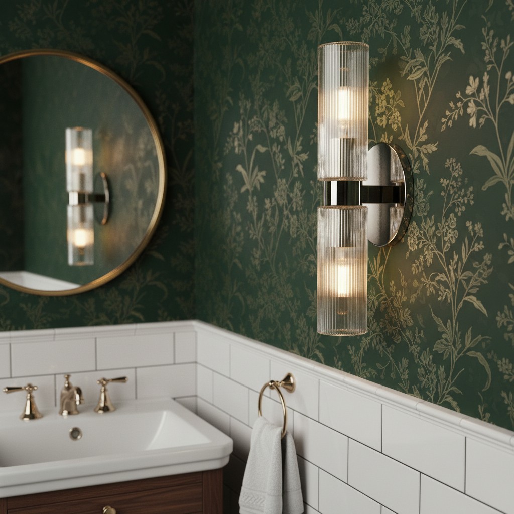 Rivora wall light beside mirror