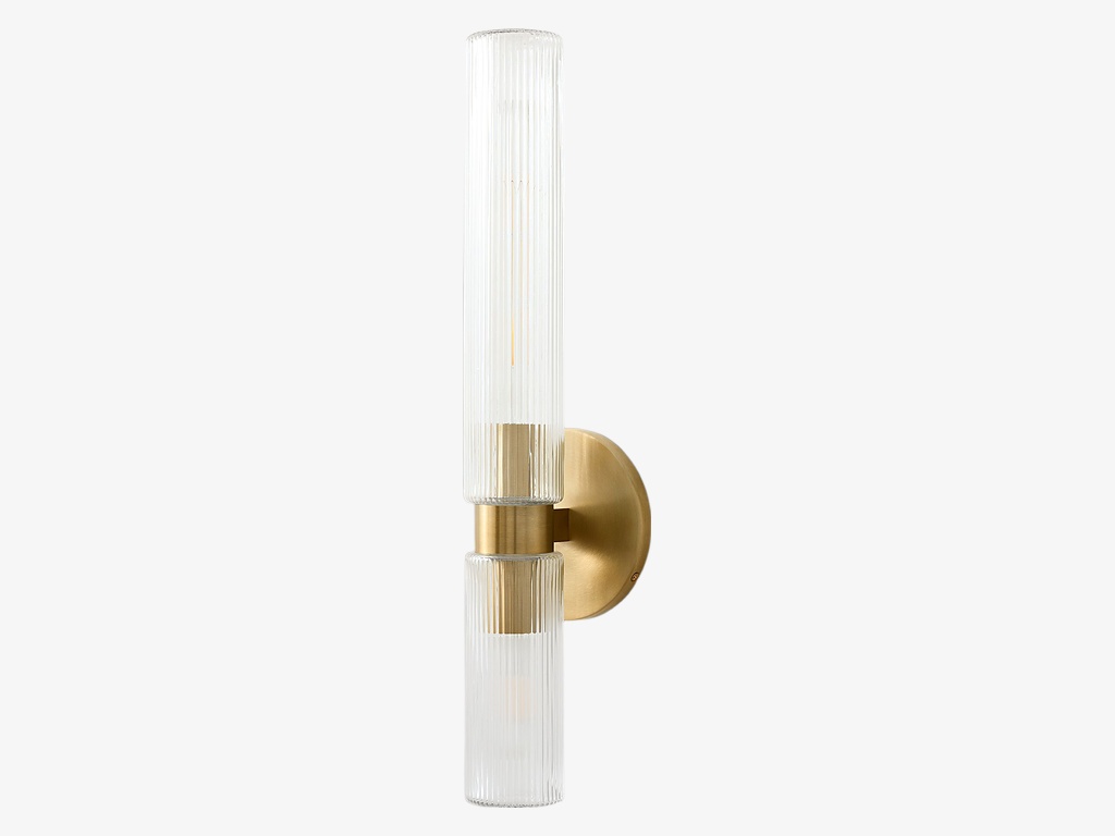 Rivora tall clear glass brass wall light