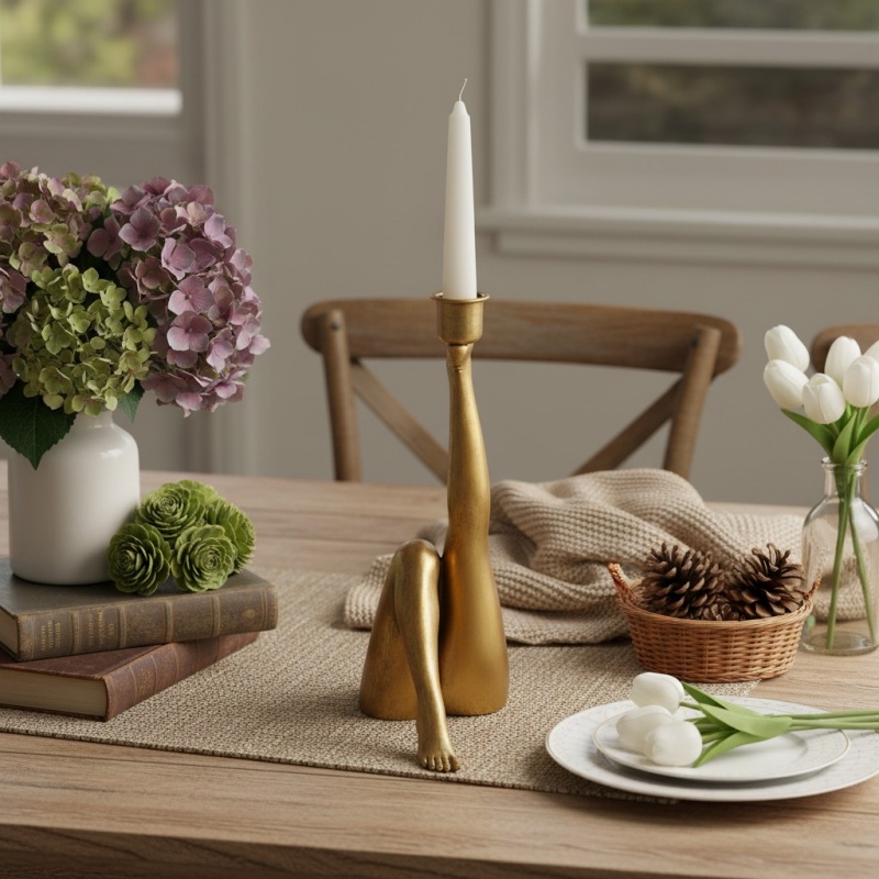 Gold candle holder scene display