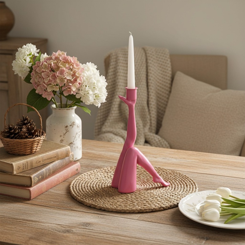 Pink candle holder scene display