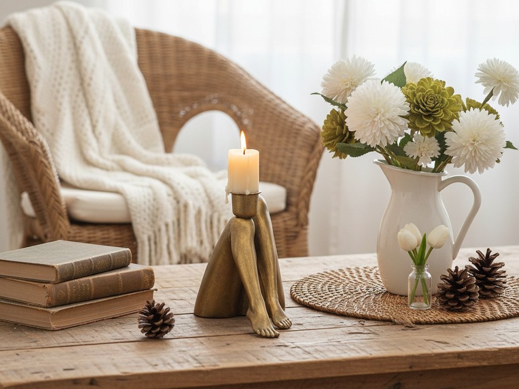 Gold candle holder in a living space