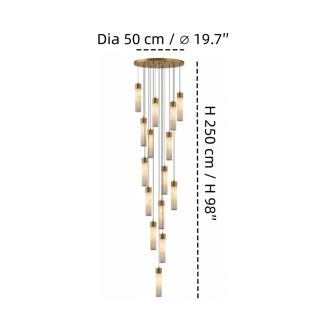 15 Heads Round pendant size diagram