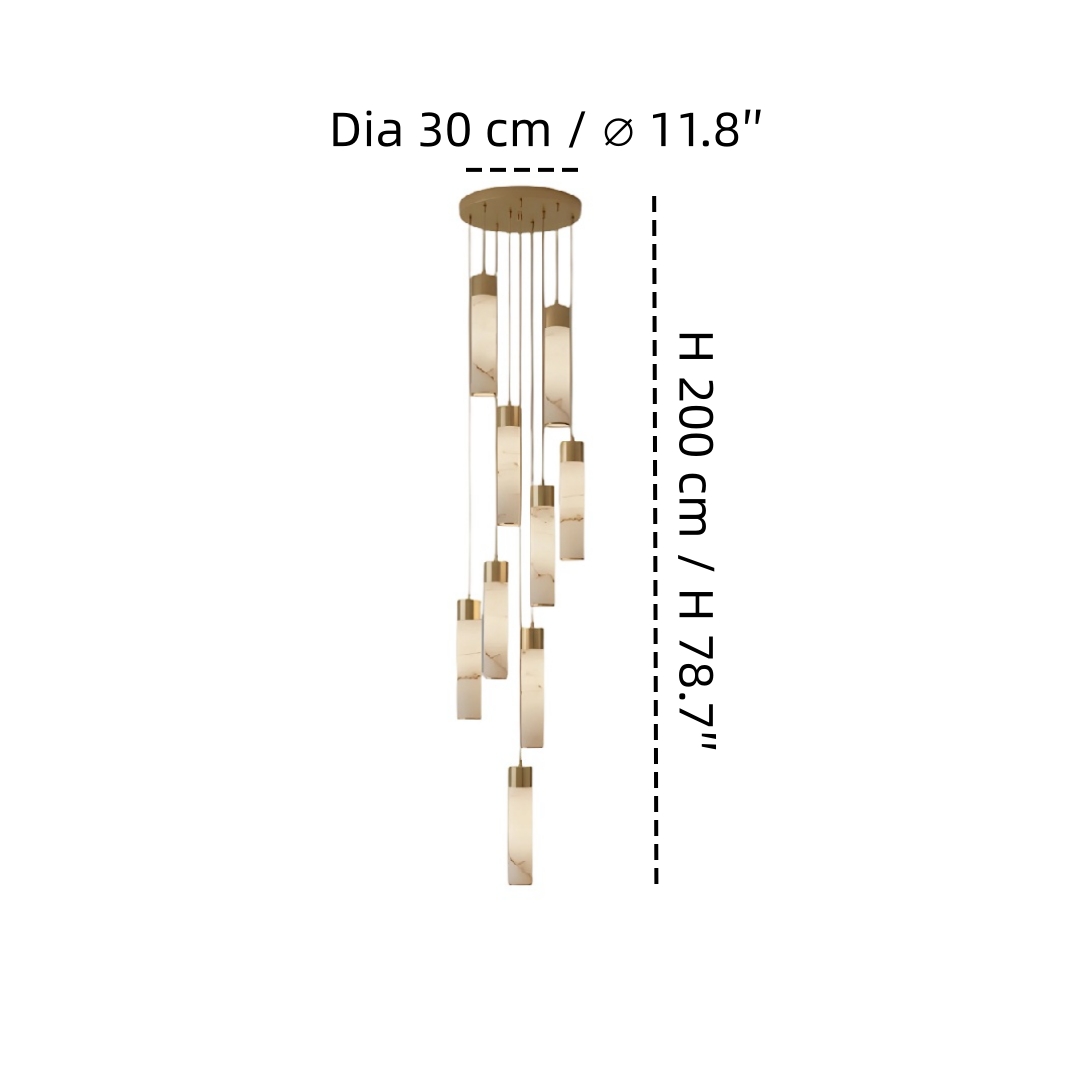 9 Heads Round pendant size diagram