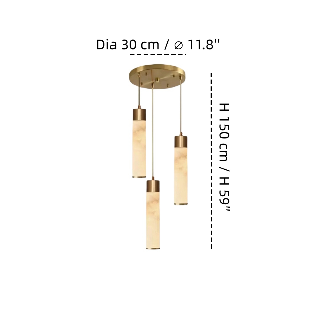 3 Heads Round pendant size diagram