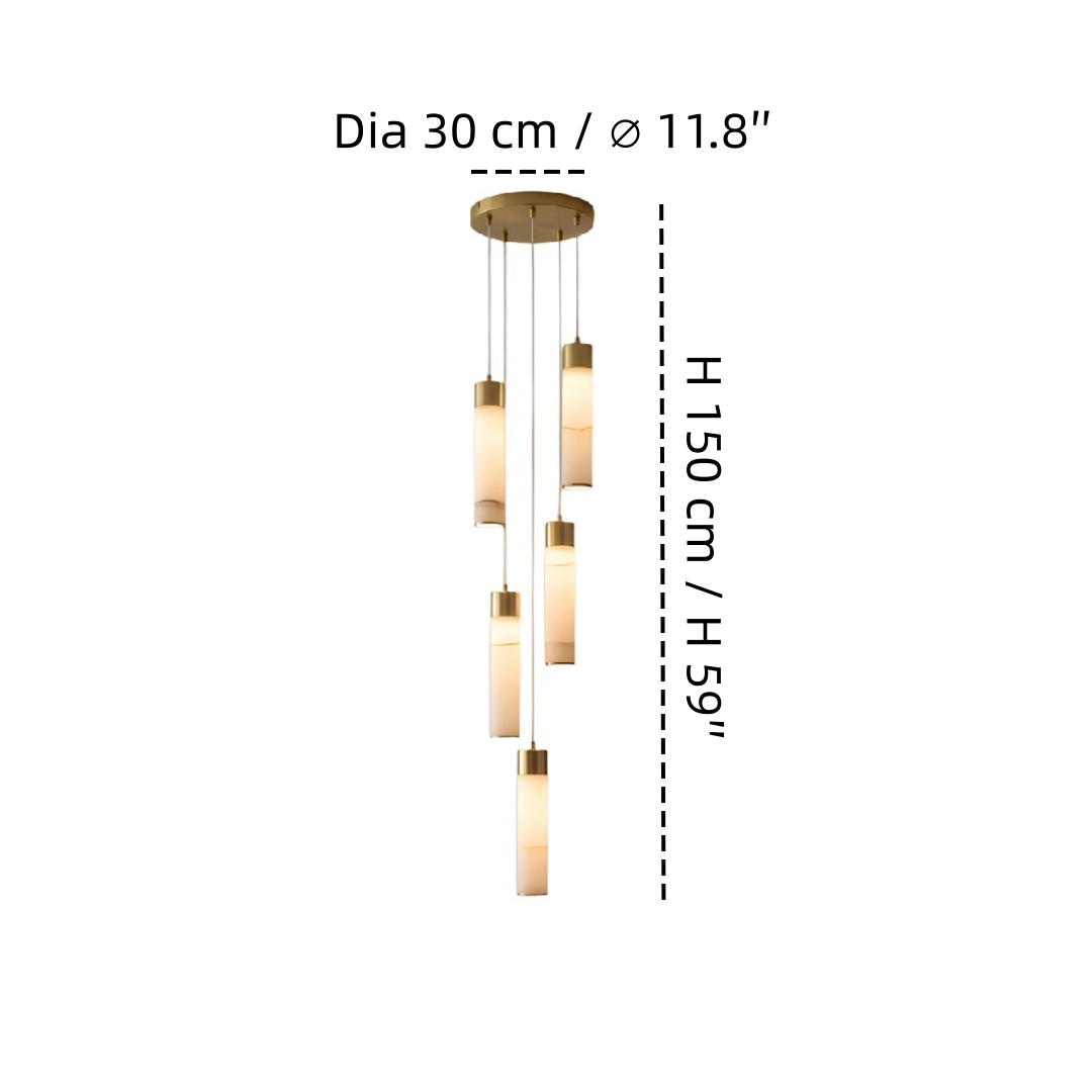 5 Heads Round pendant size diagram