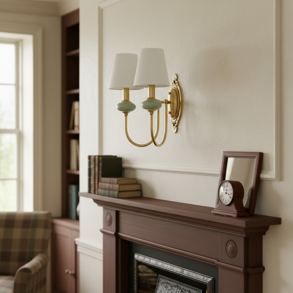 Two head wall light above a mantel