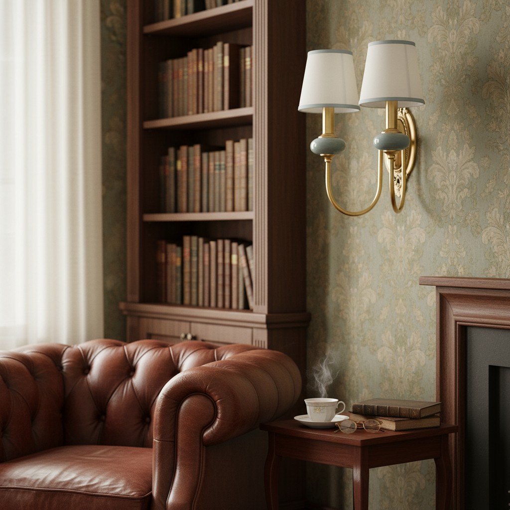 Two head wall light in a library living room