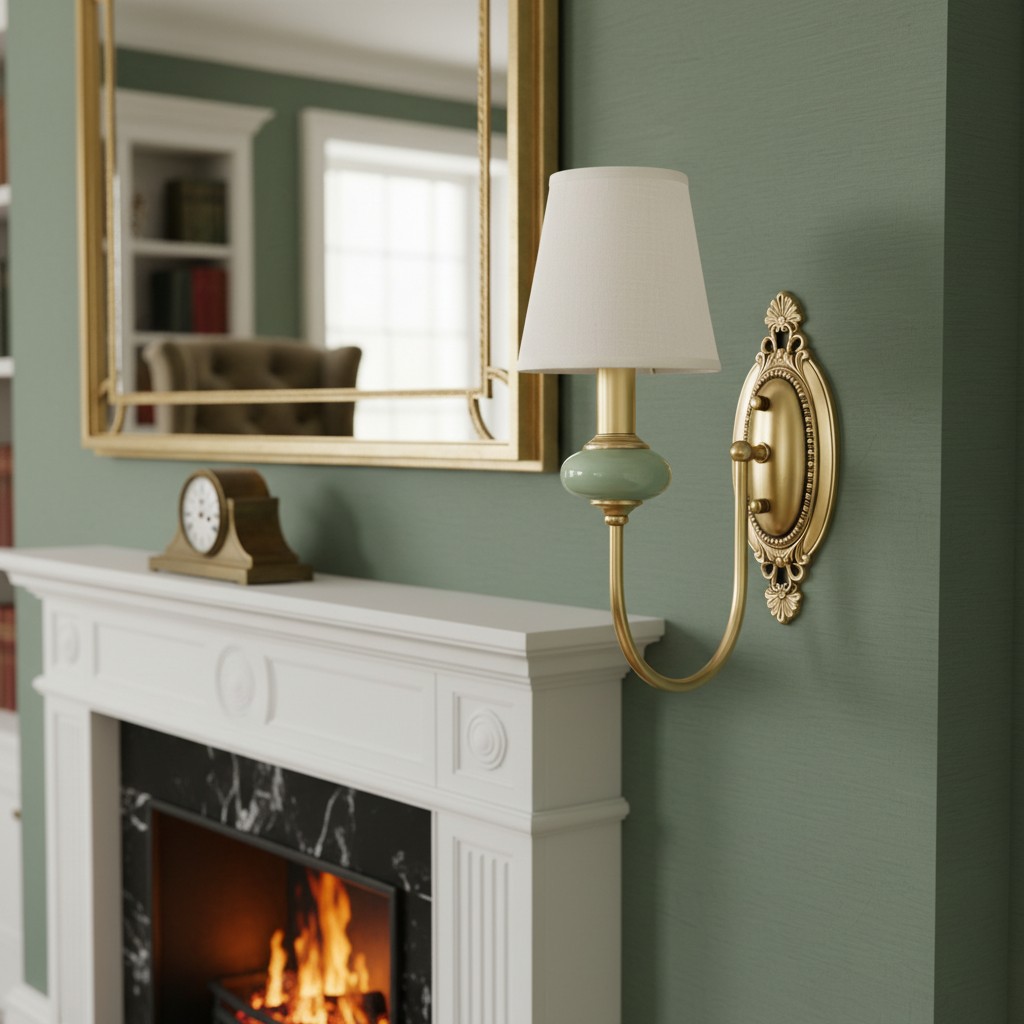 Wall light styled by a fireplace and mirror