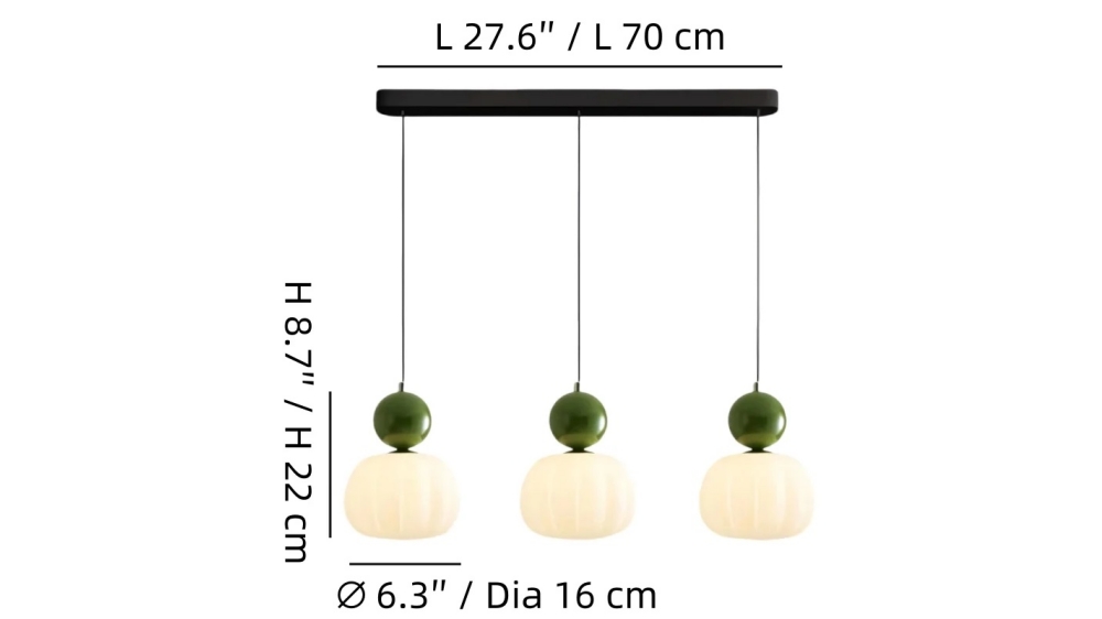 3 Heads Ornavigo pendant lamp size diagram