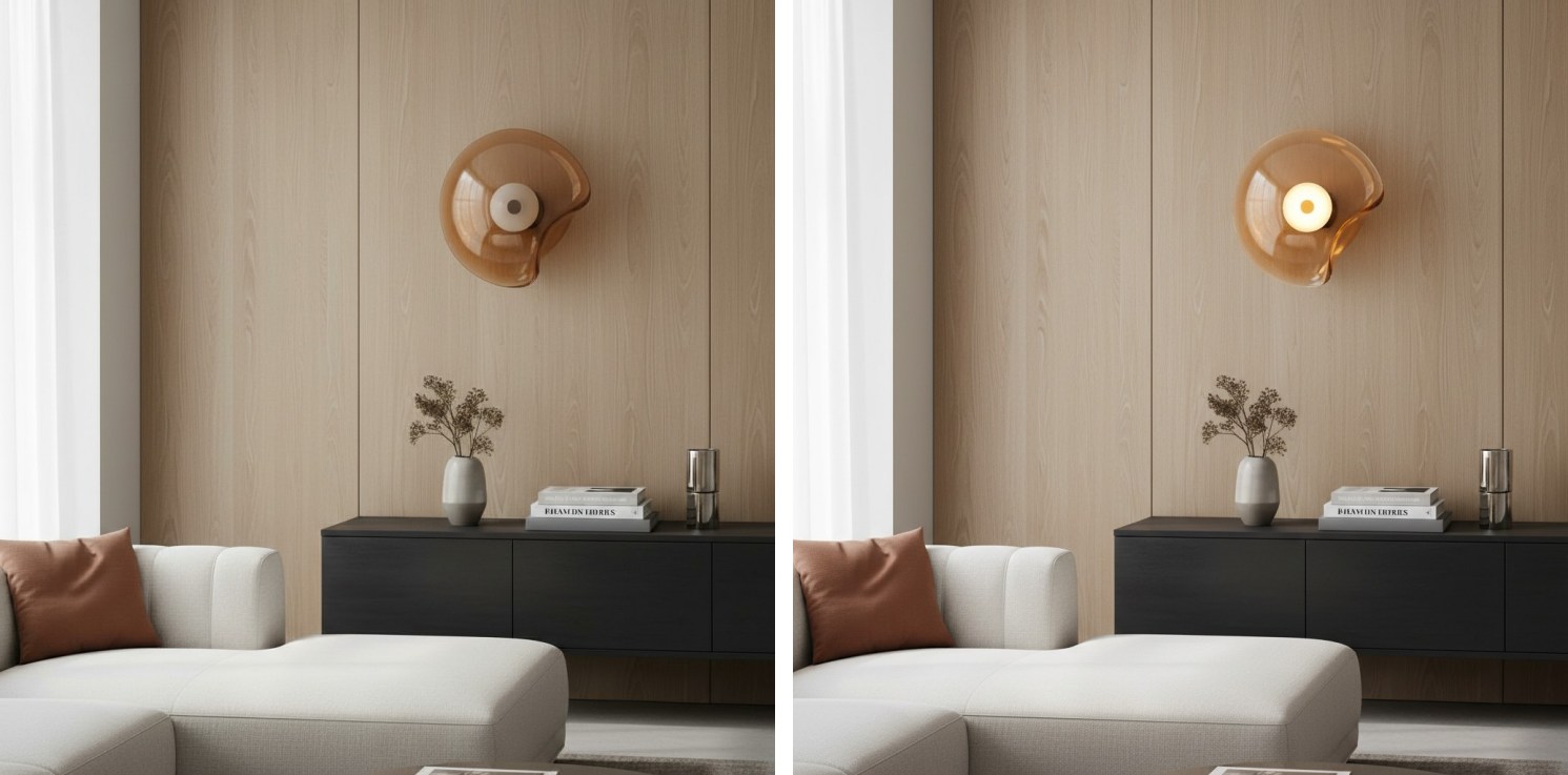 Turn off and on effect demonstration for Lunacrest wall light