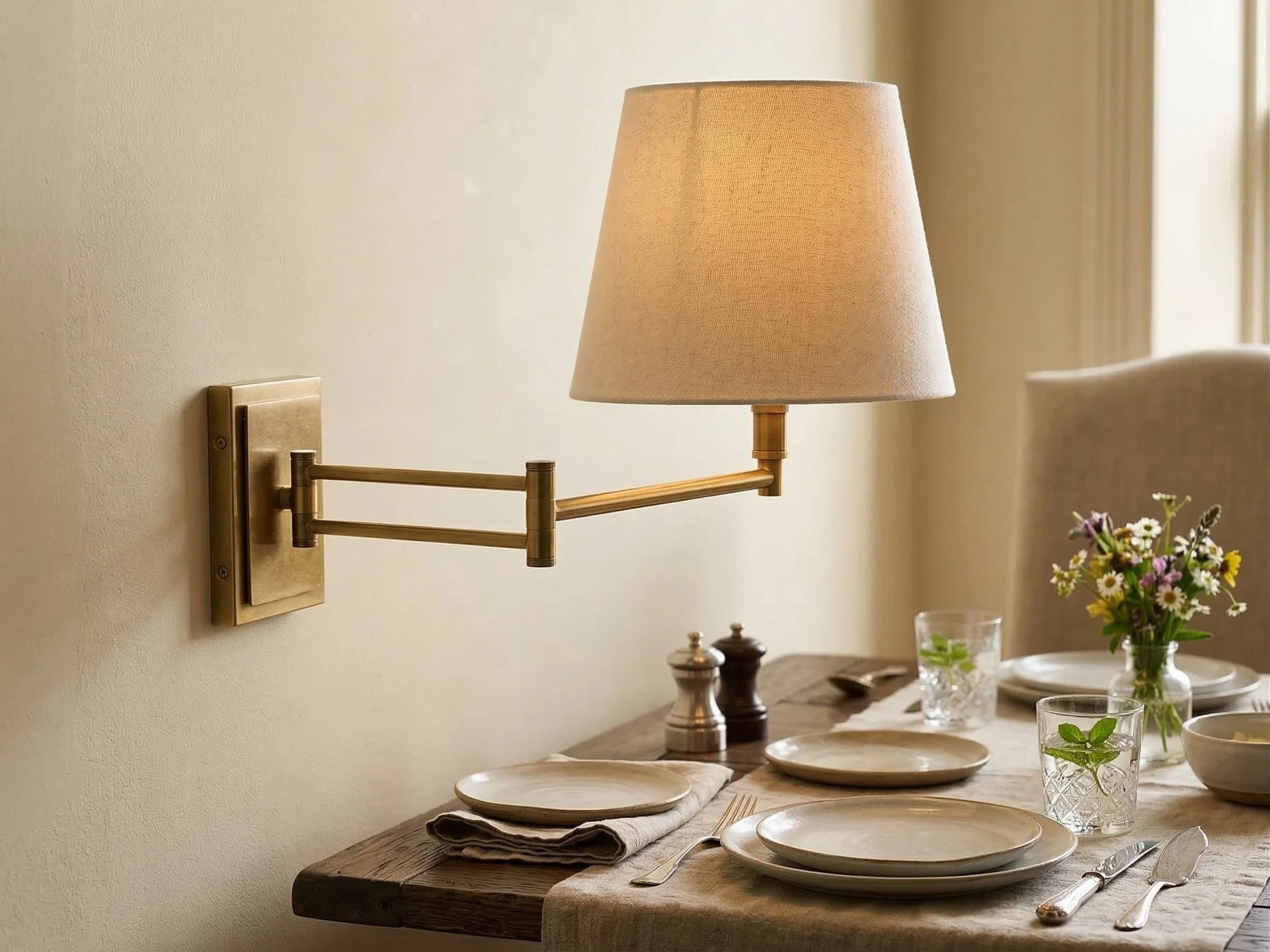 Arcuma wall light near dining table