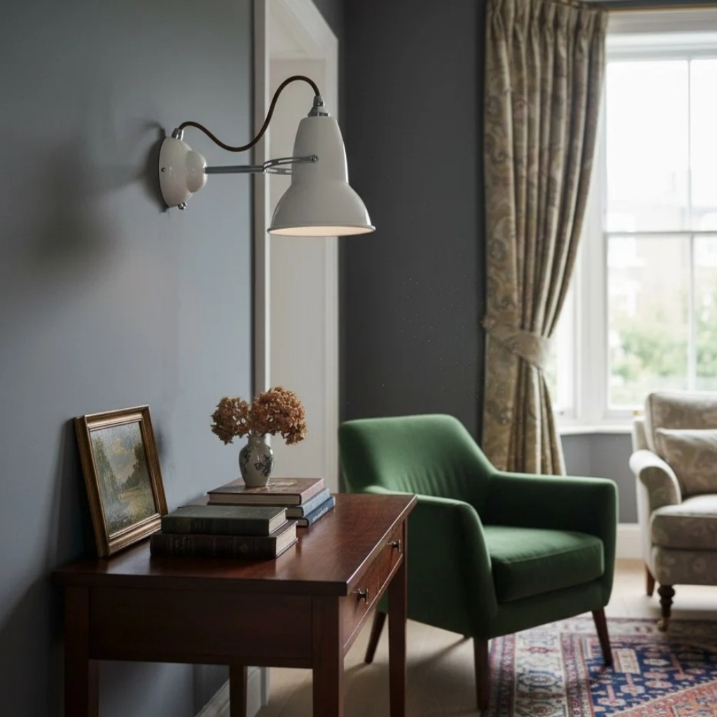 White wall light in a furnished interior