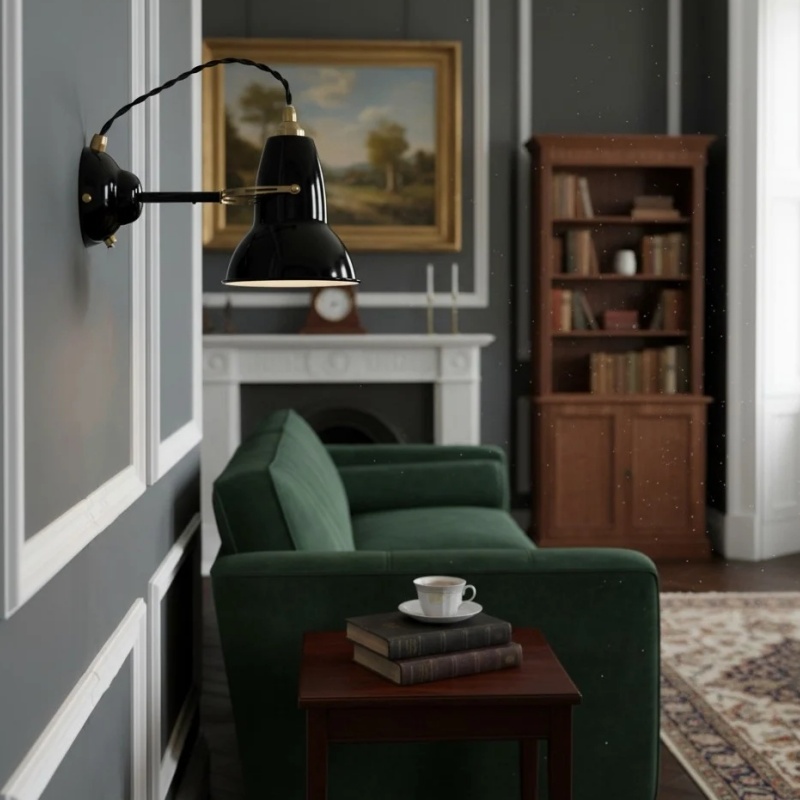 Black wall light in classic interior