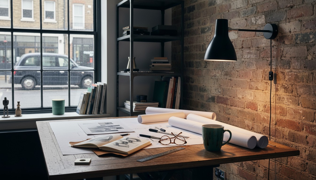 Wall light placement in a modern workspace
