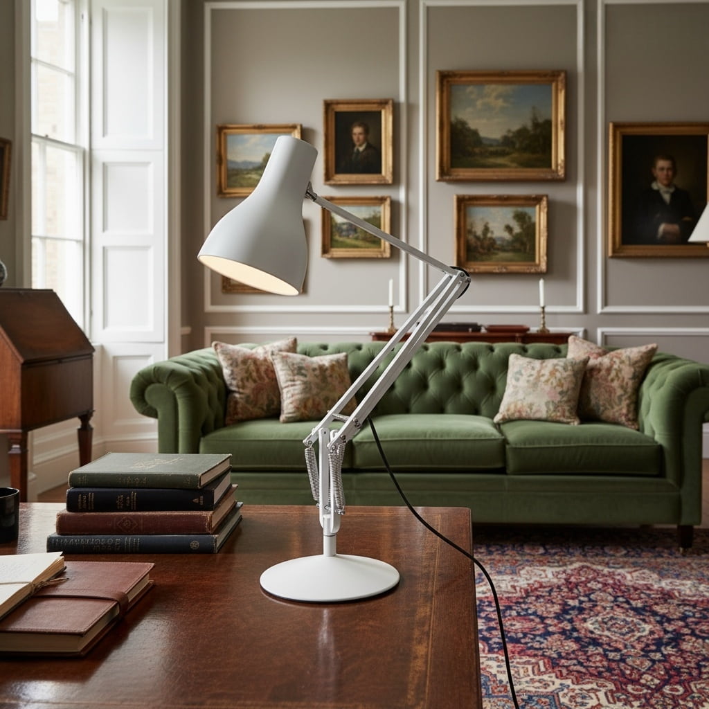White desk lamp in living room scenario