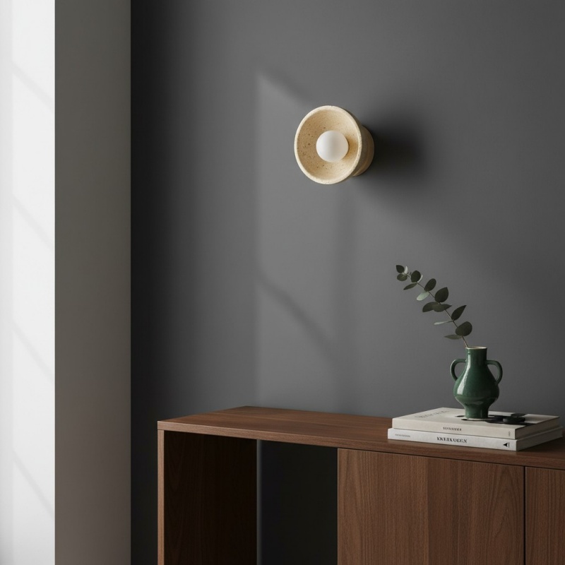 Travertine wall light above a sideboard