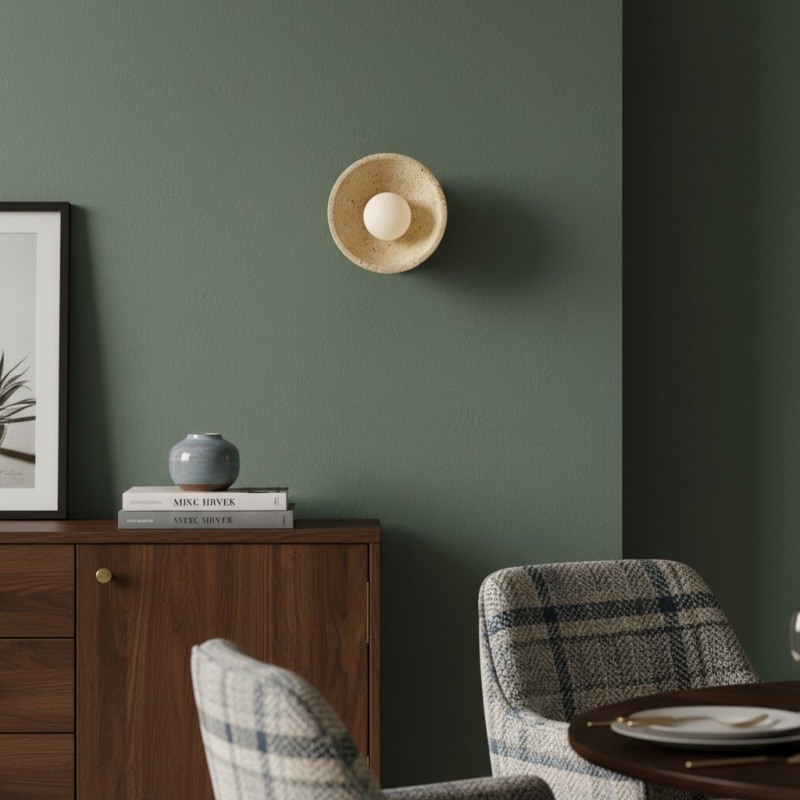 Travertine wall light in a home scene