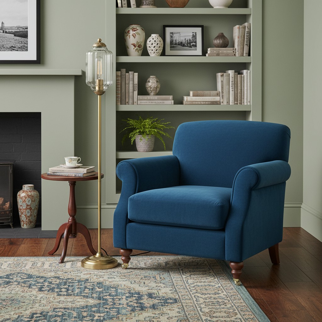 Eloise Floor Lamp beside a blue chair