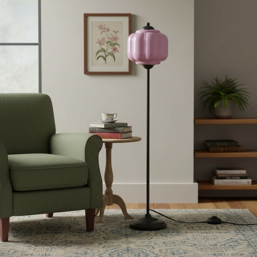 Eloise Floor Lamp with pink glass shade