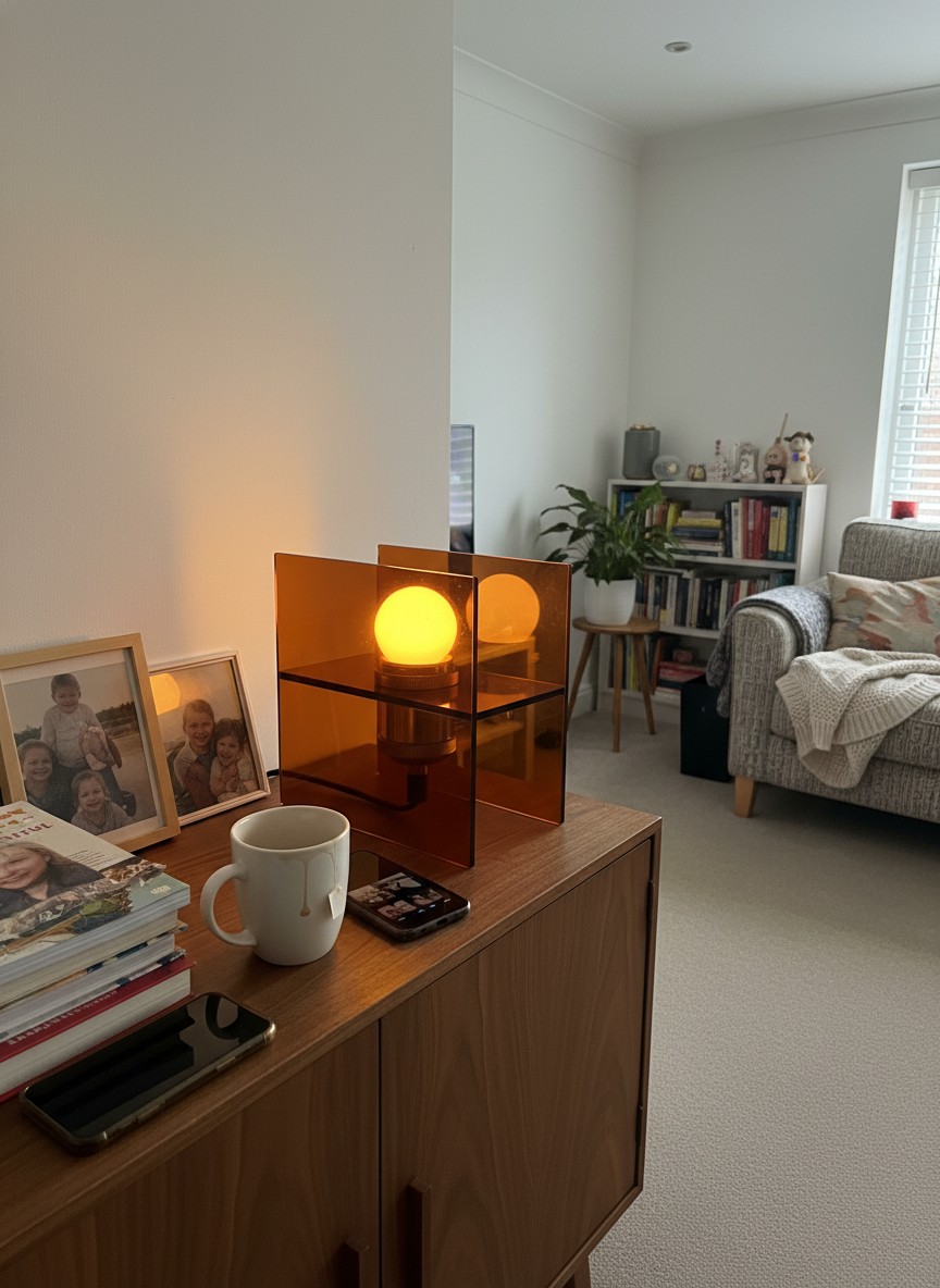 Amber Sunset Gradient Desk Lamp in a living room