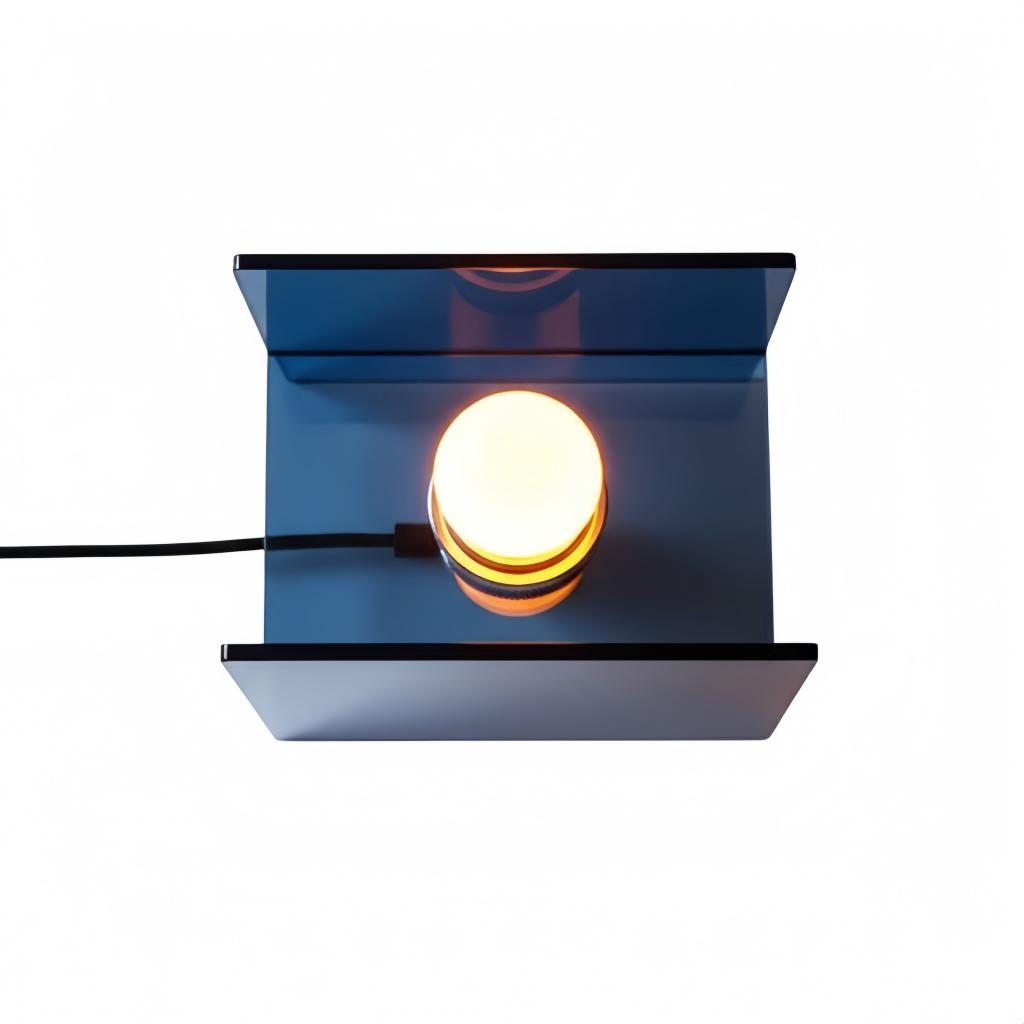 Top view of the lamp with blue acrylic panels