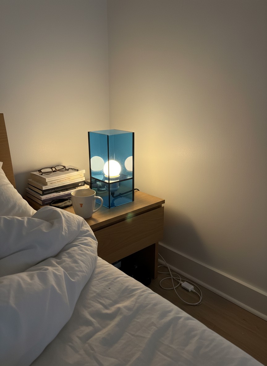 Blue Sunset Gradient Desk Lamp casting warm ambient light